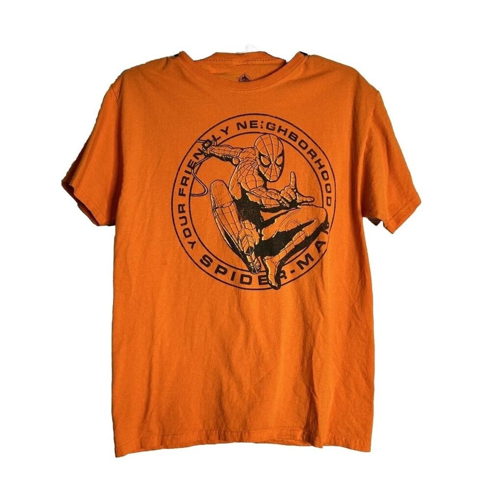 Disney‎ Marvel Spider-Man Orange Graphic T-Shirt Mens Size Medium Cotton Tee